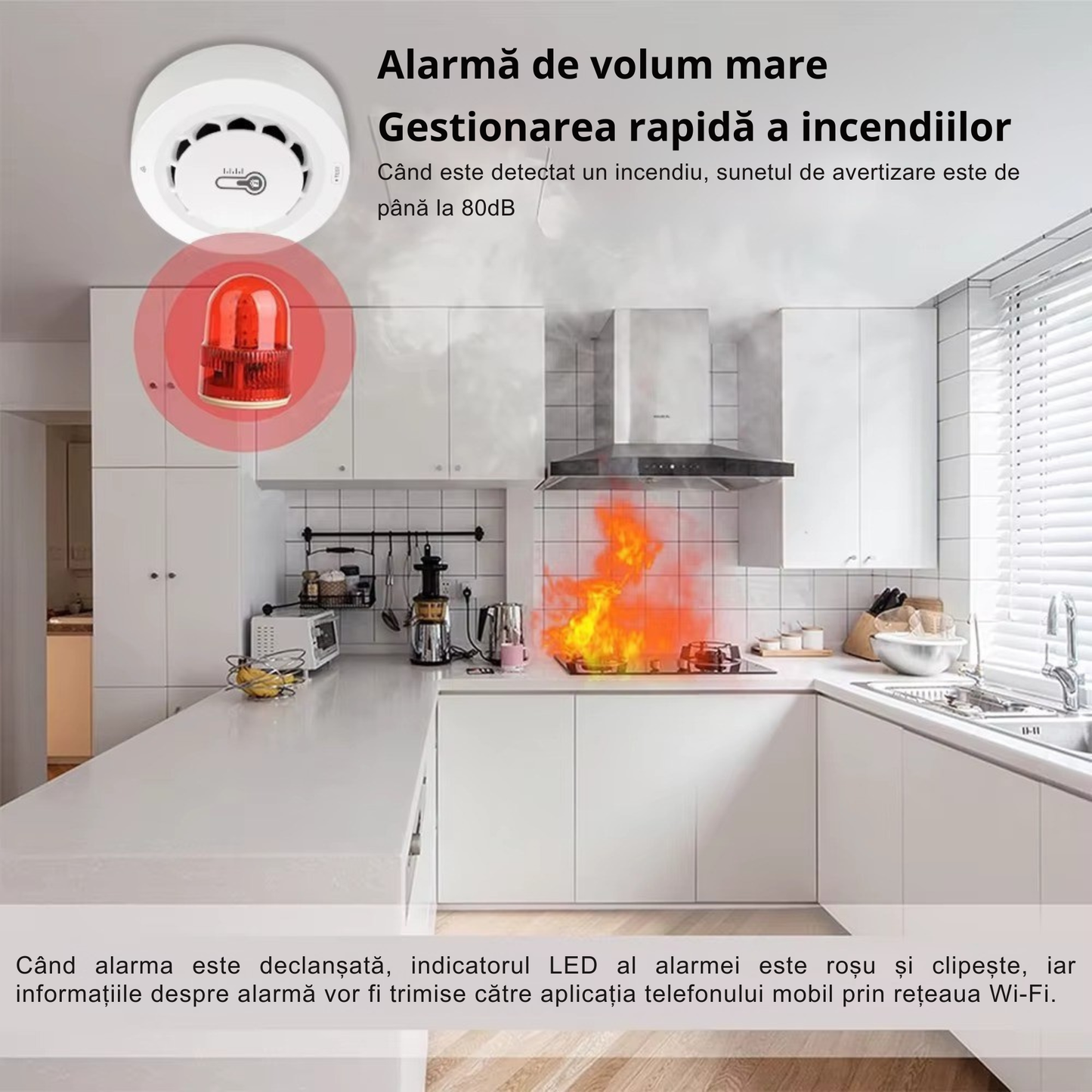 Detector inteligent 3-in-1 pentru fum, temperatura si umiditate Aplicatia Tuya