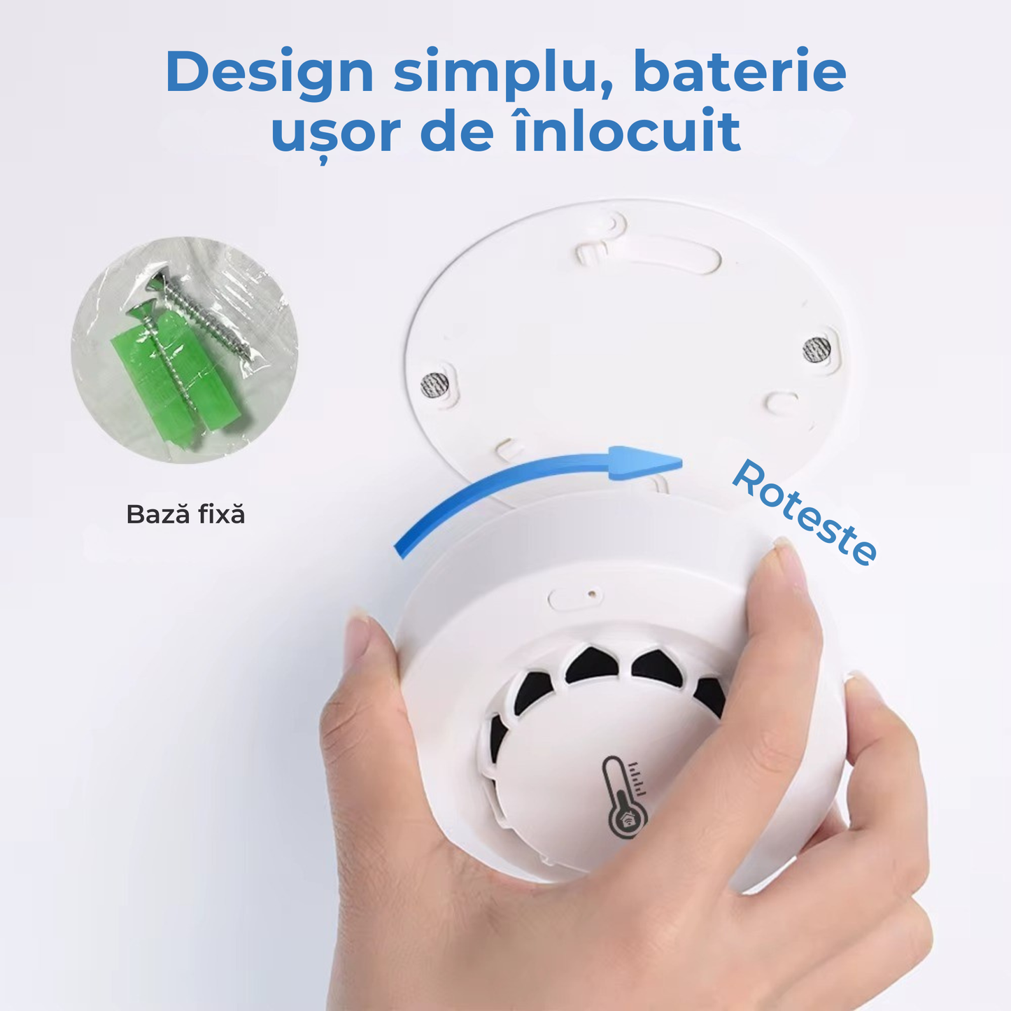 Detector inteligent 3-in-1 pentru fum, temperatura si umiditate Aplicatia Tuya