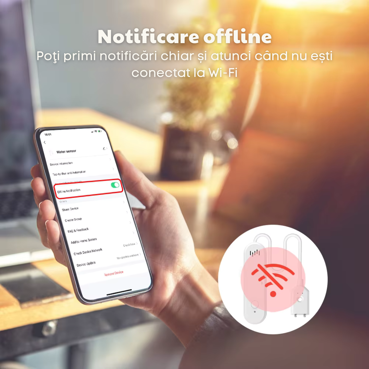 Senzor Inundatie Inteligent, detectare scurgeri apa, aplicatie Tuya