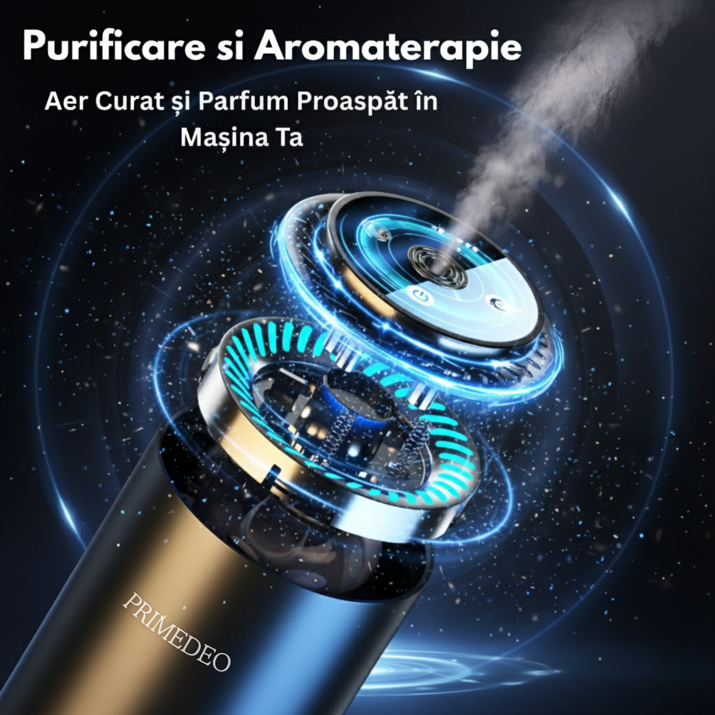 Odorizant Auto Premium PRIMEDEO®, Difuzor Aromaterapie Auto Inteligent, 1x Rezerva