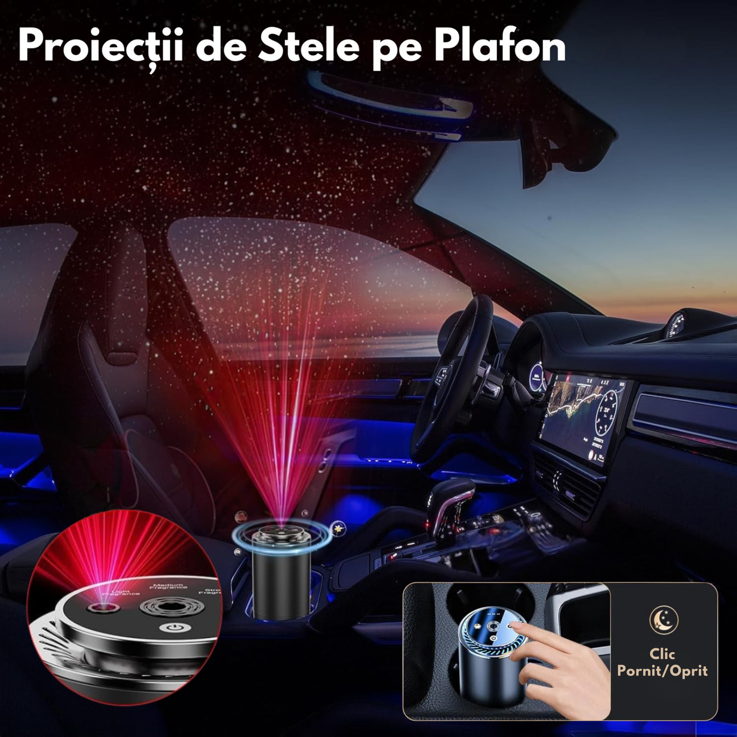 Odorizant Auto Premium PRIMEDEO®, Difuzor Aromaterapie Auto Inteligent, 1x Rezerva