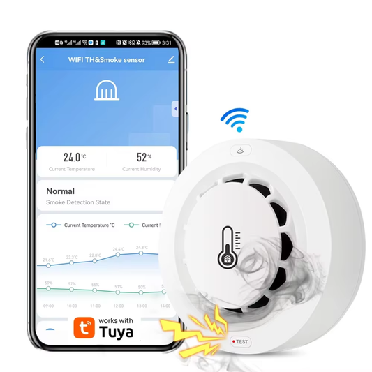 Detector inteligent 3-in-1 pentru fum, temperatura si umiditate Aplicatia Tuya