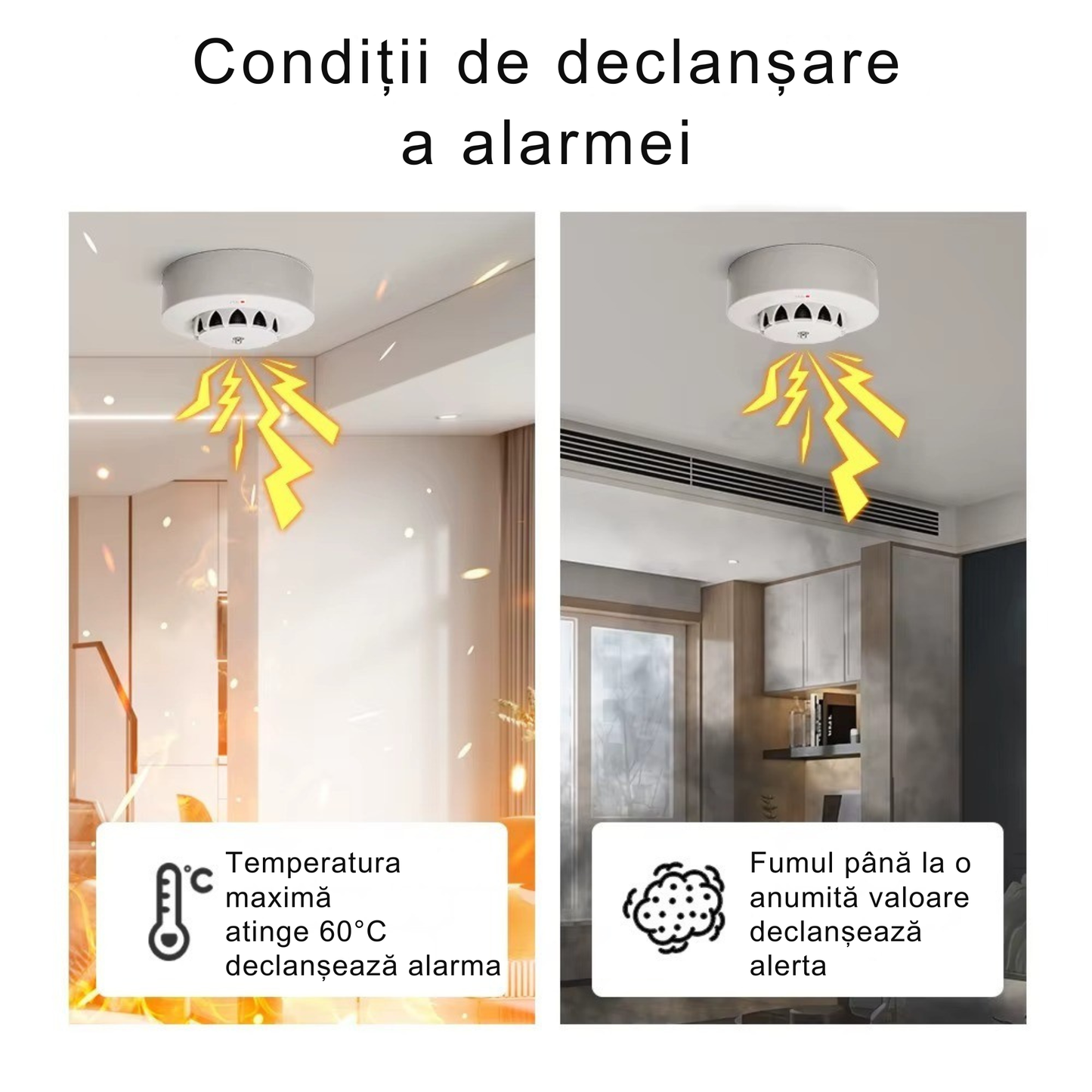 Detector inteligent 3-in-1 pentru fum, temperatura si umiditate Aplicatia Tuya