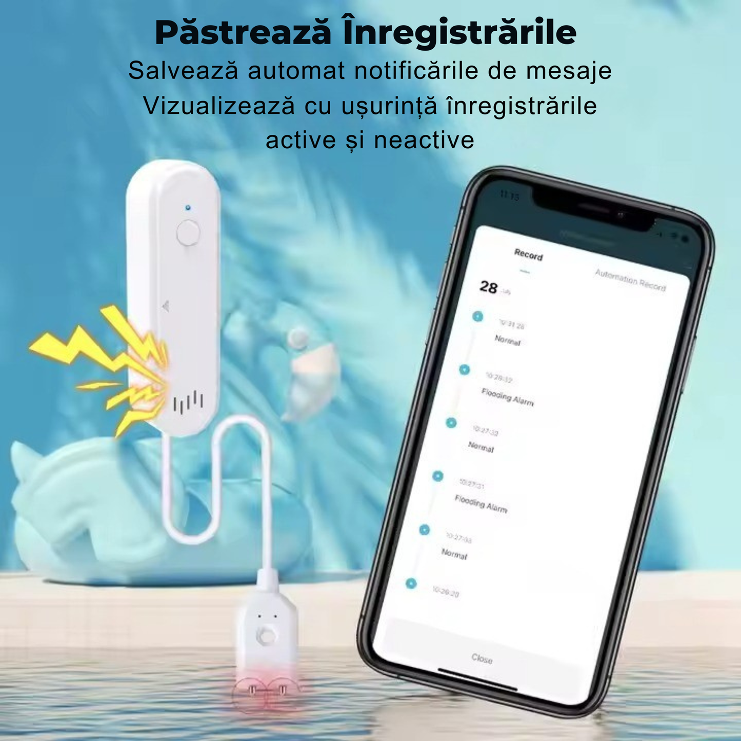 Senzor Inundatie Inteligent, detectare scurgeri apa, aplicatie Tuya