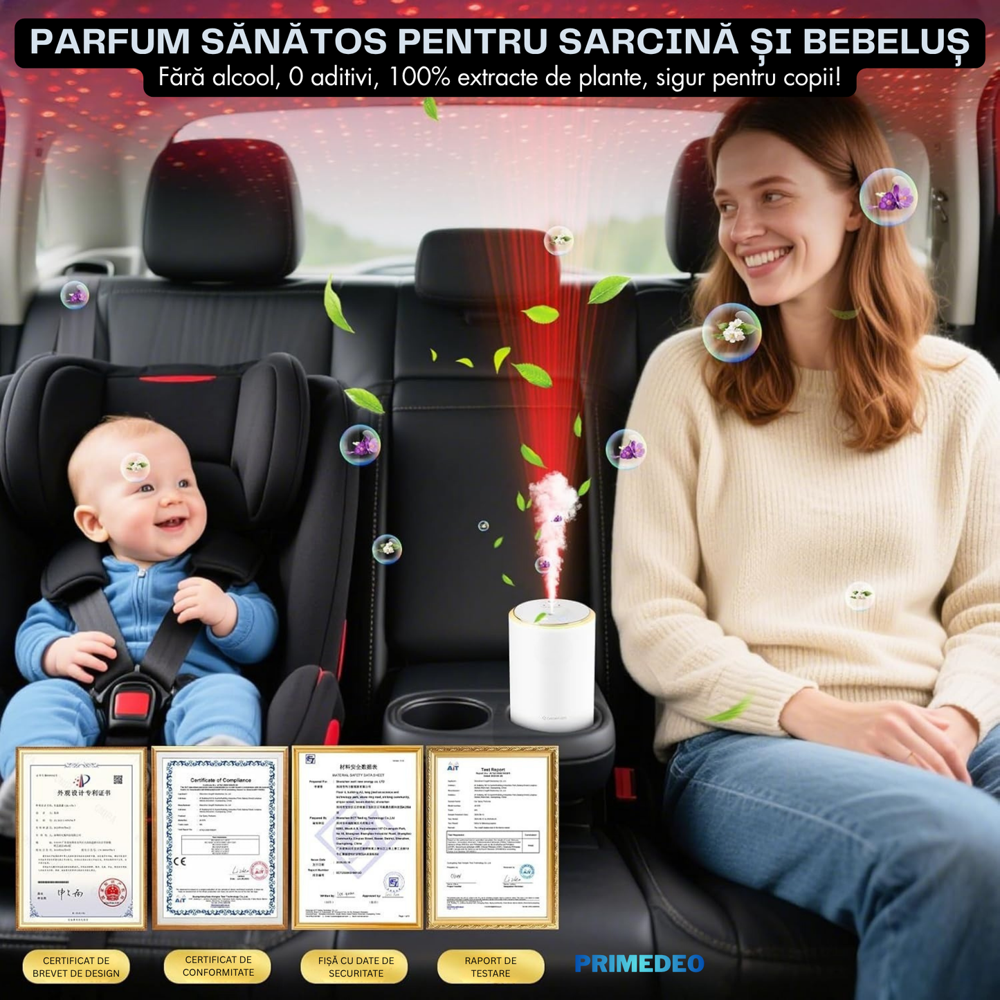 Odorizant Auto Profesional PRIMEDEO®, Difuzor Aromaterapie Auto Inteligent, Proiectie de Stele