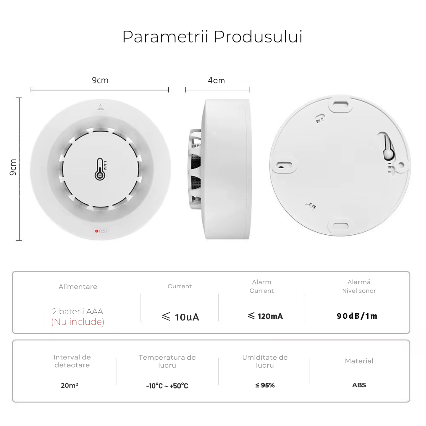 Detector inteligent 3-in-1 pentru fum, temperatura si umiditate Aplicatia Tuya