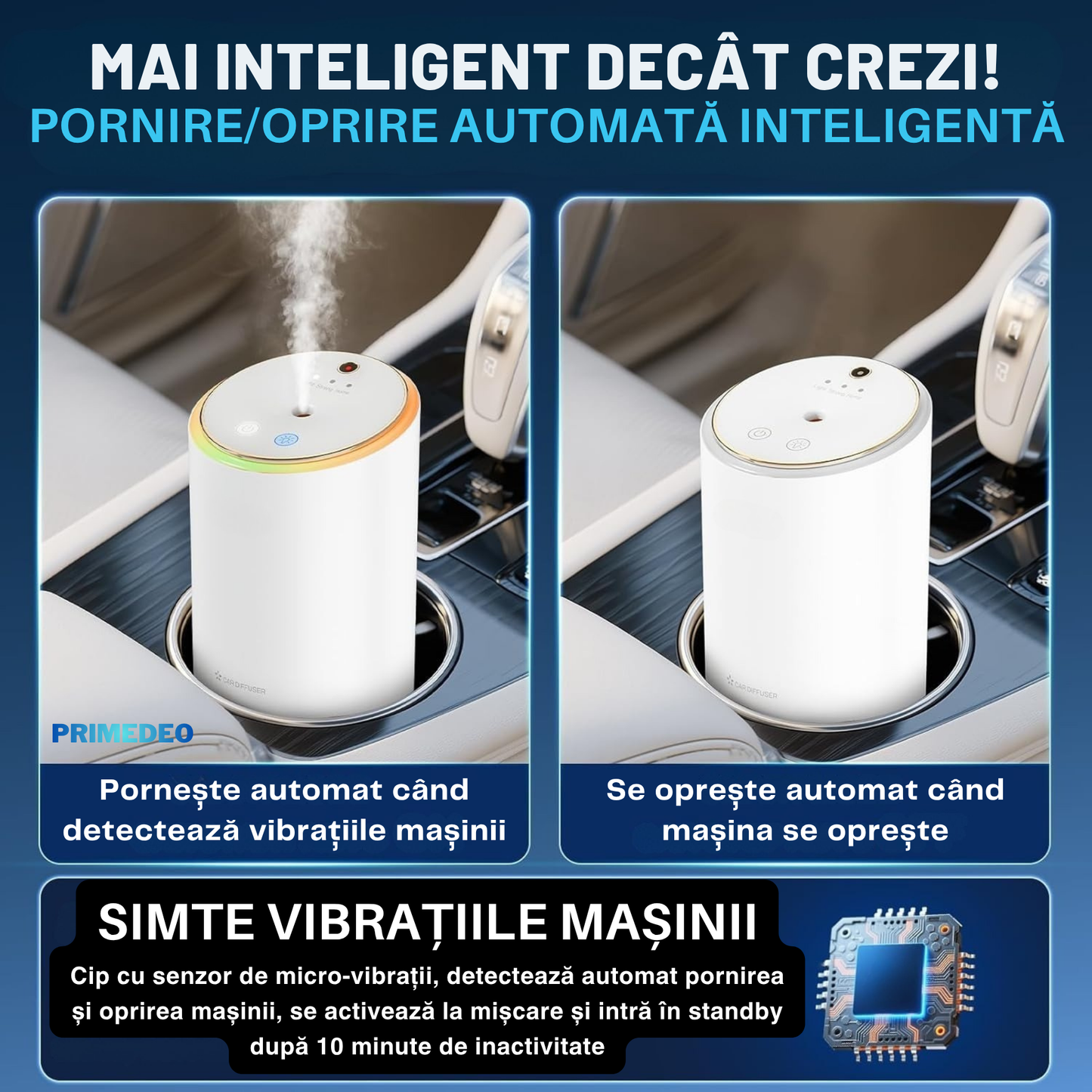 Odorizant Auto Profesional PRIMEDEO®, Difuzor Aromaterapie Auto Inteligent, Proiectie de Stele