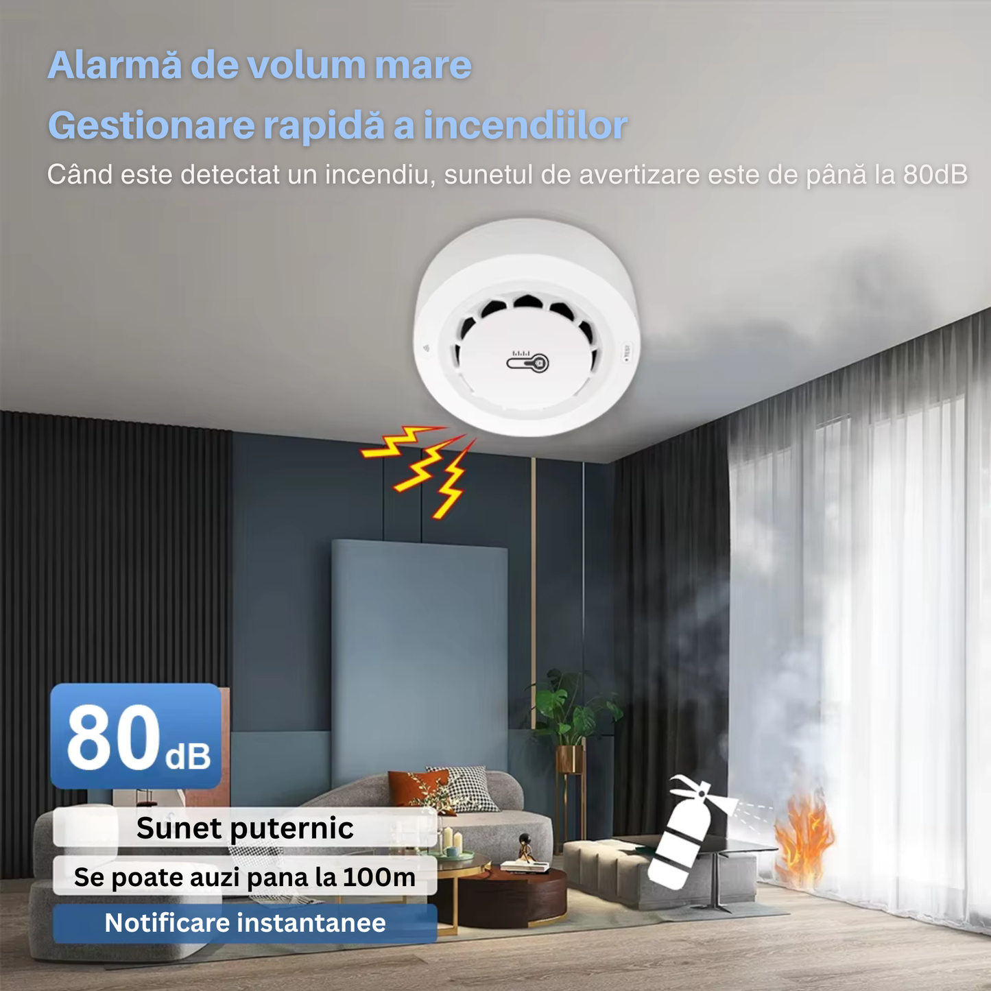 Detector inteligent 3-in-1 pentru fum, temperatura si umiditate Aplicatia Tuya