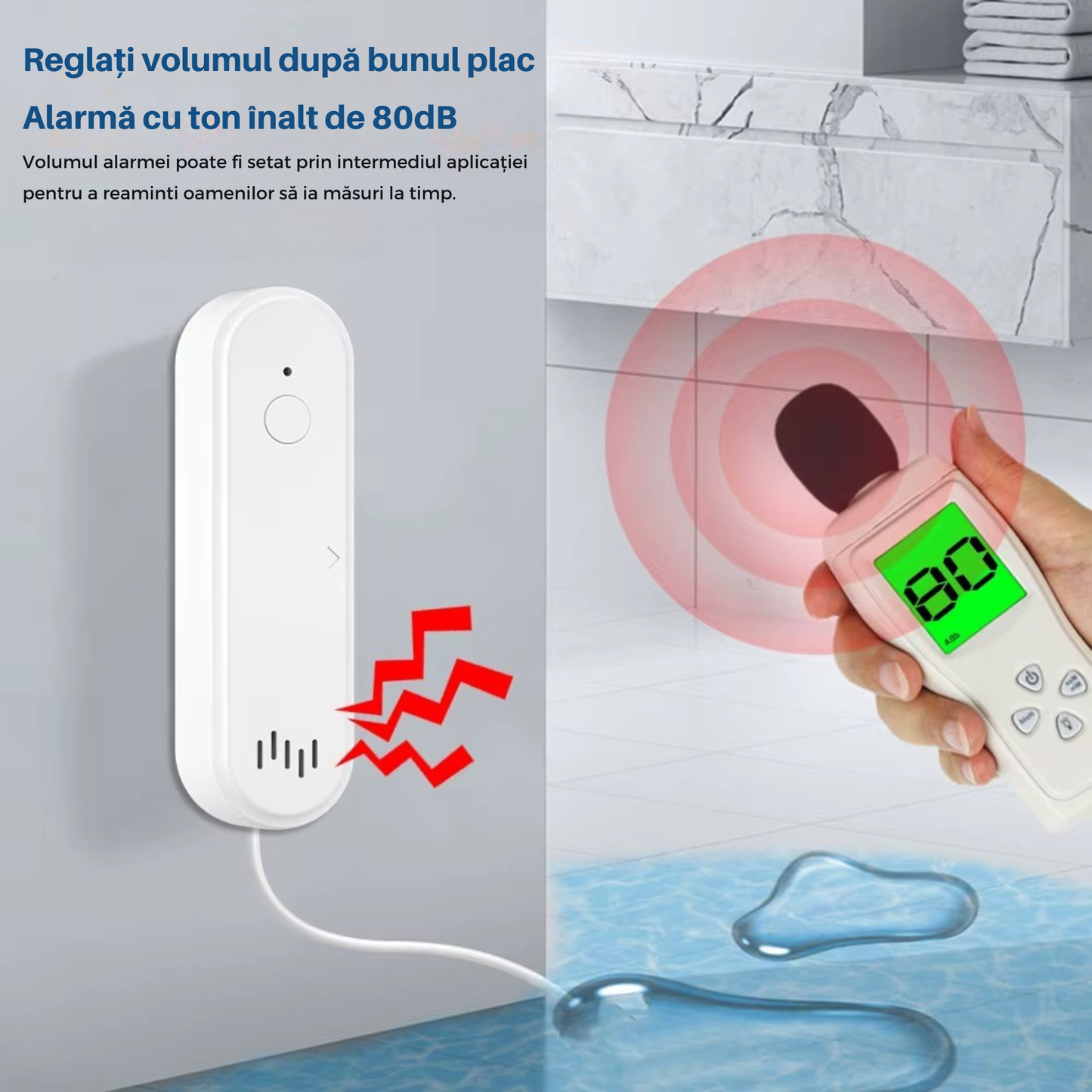 Senzor Inundatie Inteligent, detectare scurgeri apa, aplicatie Tuya