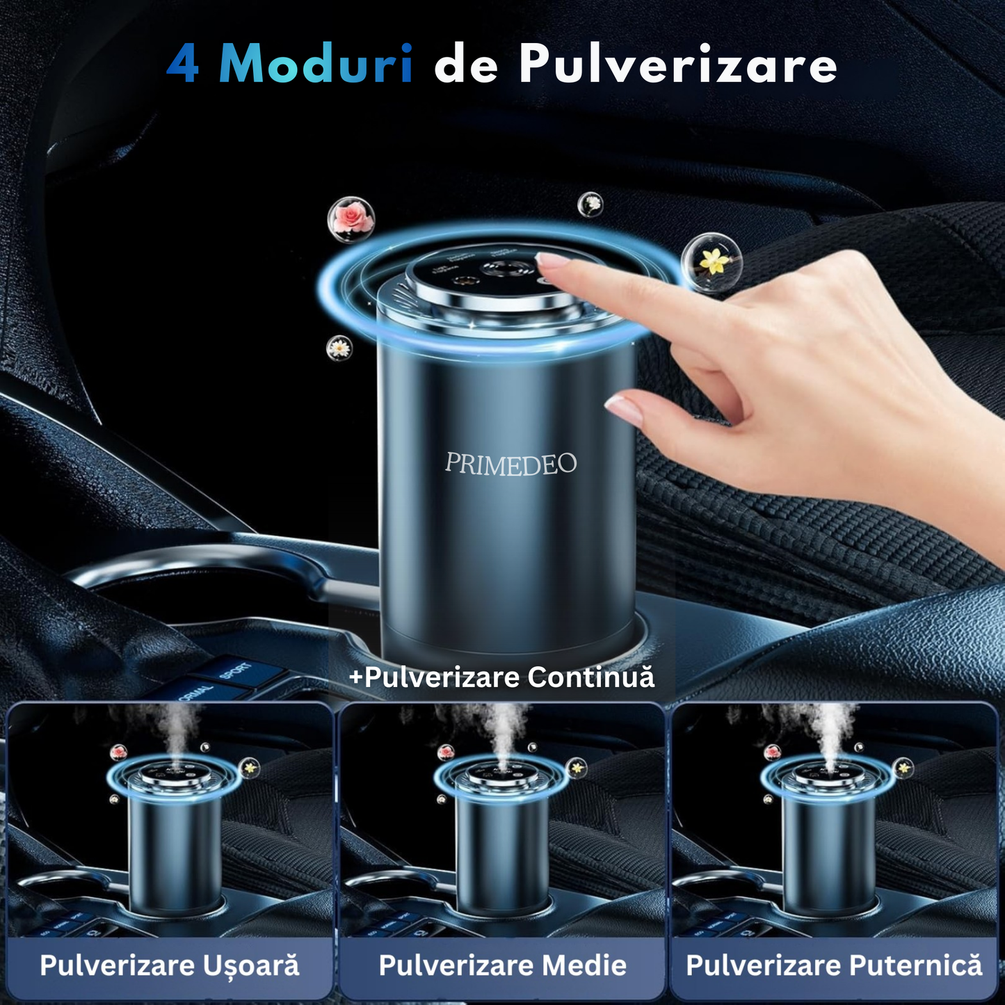 Odorizant Auto Premium PRIMEDEO®, Difuzor Aromaterapie Auto Inteligent, 1x Rezerva