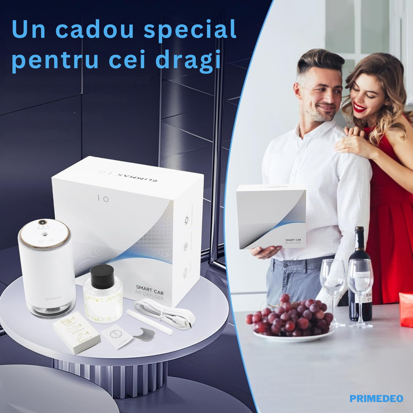 Odorizant Auto Profesional PRIMEDEO®, Difuzor Aromaterapie Auto Inteligent, Proiectie de Stele