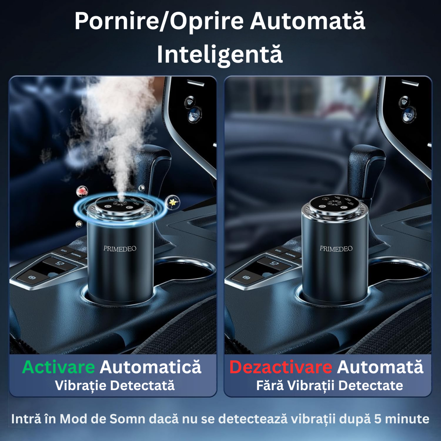 Odorizant Auto Premium PRIMEDEO®, Difuzor Aromaterapie Auto Inteligent, 1x Rezerva