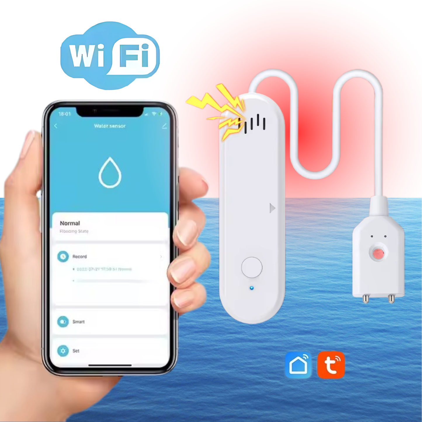 Senzor Inundatie Inteligent, detectare scurgeri apa, aplicatie Tuya